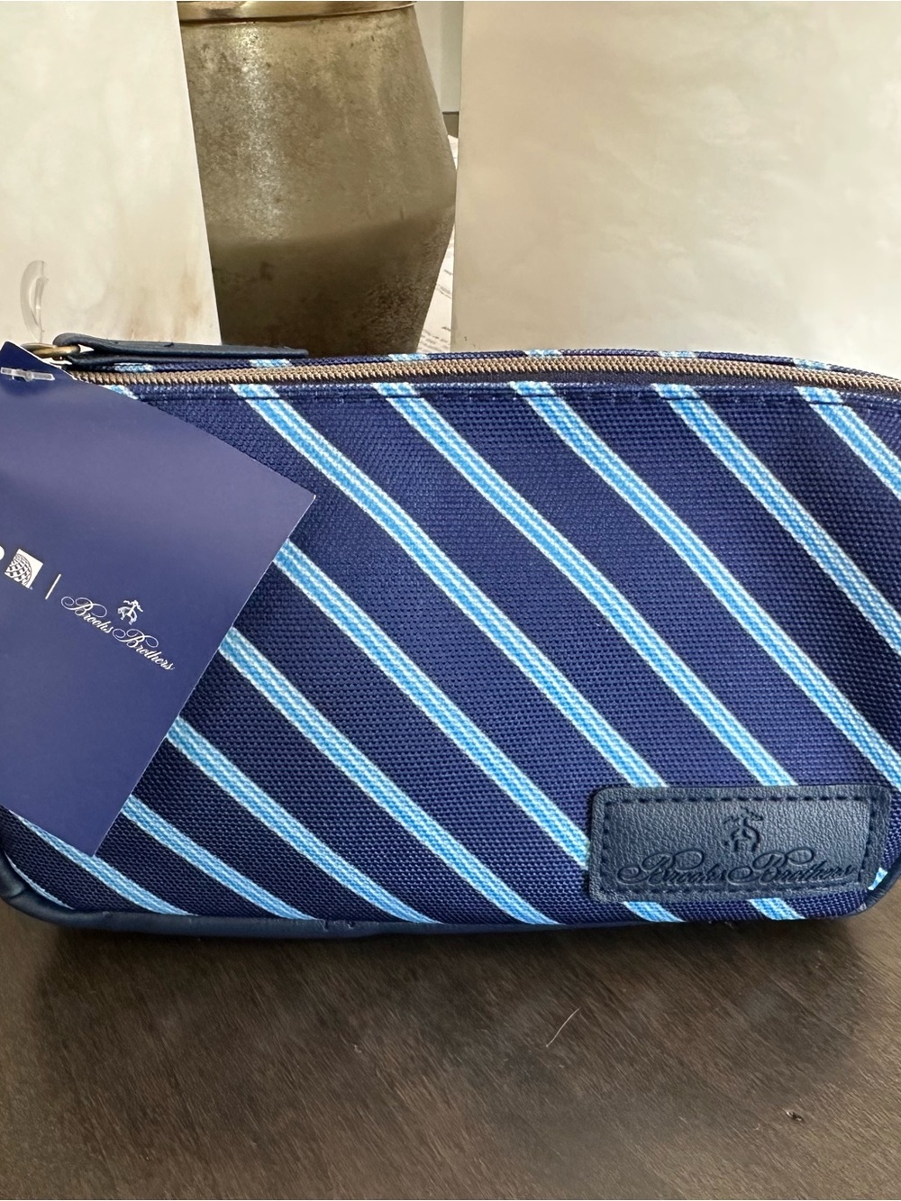 Brooks Brothers Navy & Light Blue Striped Travel Pouch